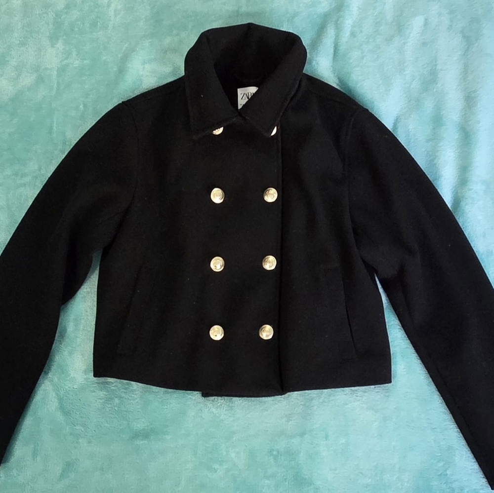 ZARA Black Pea Coat with Gold Buttons🌸